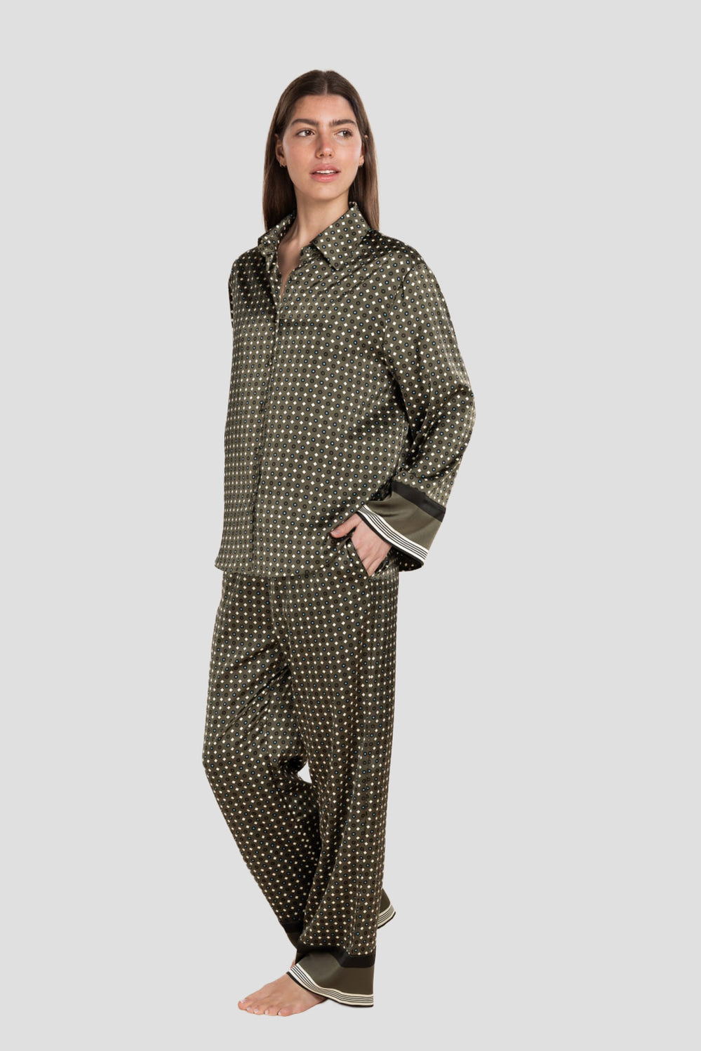 Scarlett Printed Silky Satin Pj Set - Olive - image 3