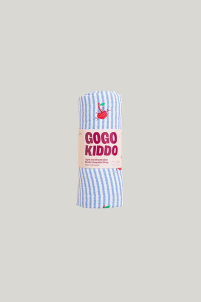 Light And Breathable Muslin Swaddle Wrap - Cherry Chic - Blue - image 2