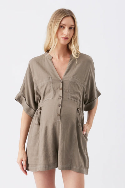 Toni Linen Playsuit - Olive - image 1