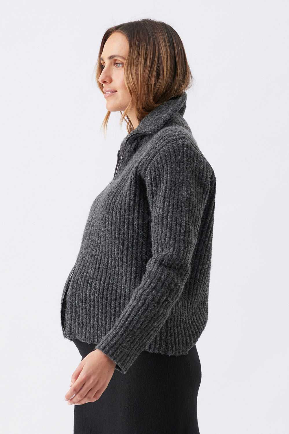 Layla Zip Through Maternity Knit - Charcoal - image 4