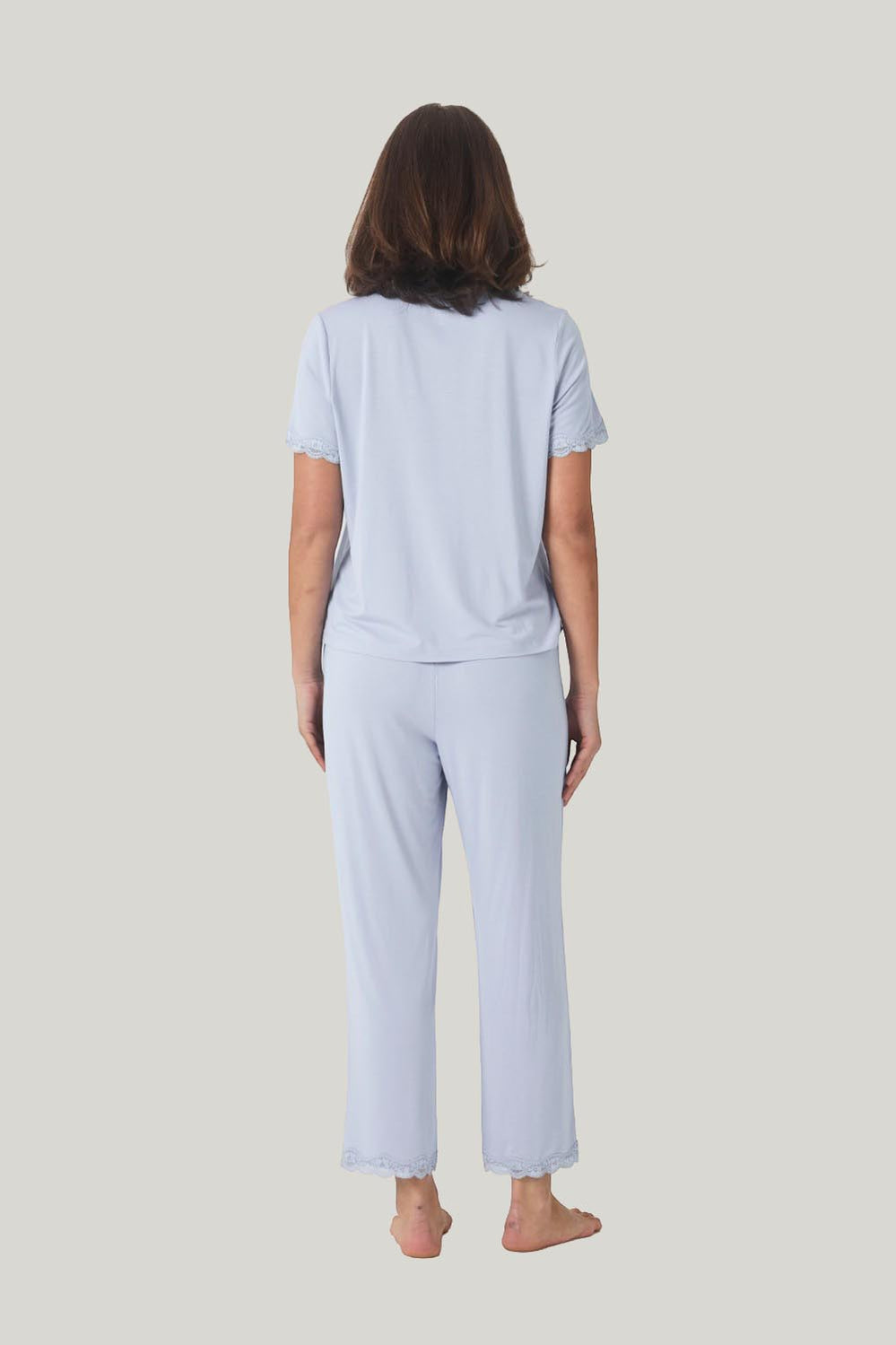 Dianne Bamboo Long Pj Set With Lace - Blue - image 3