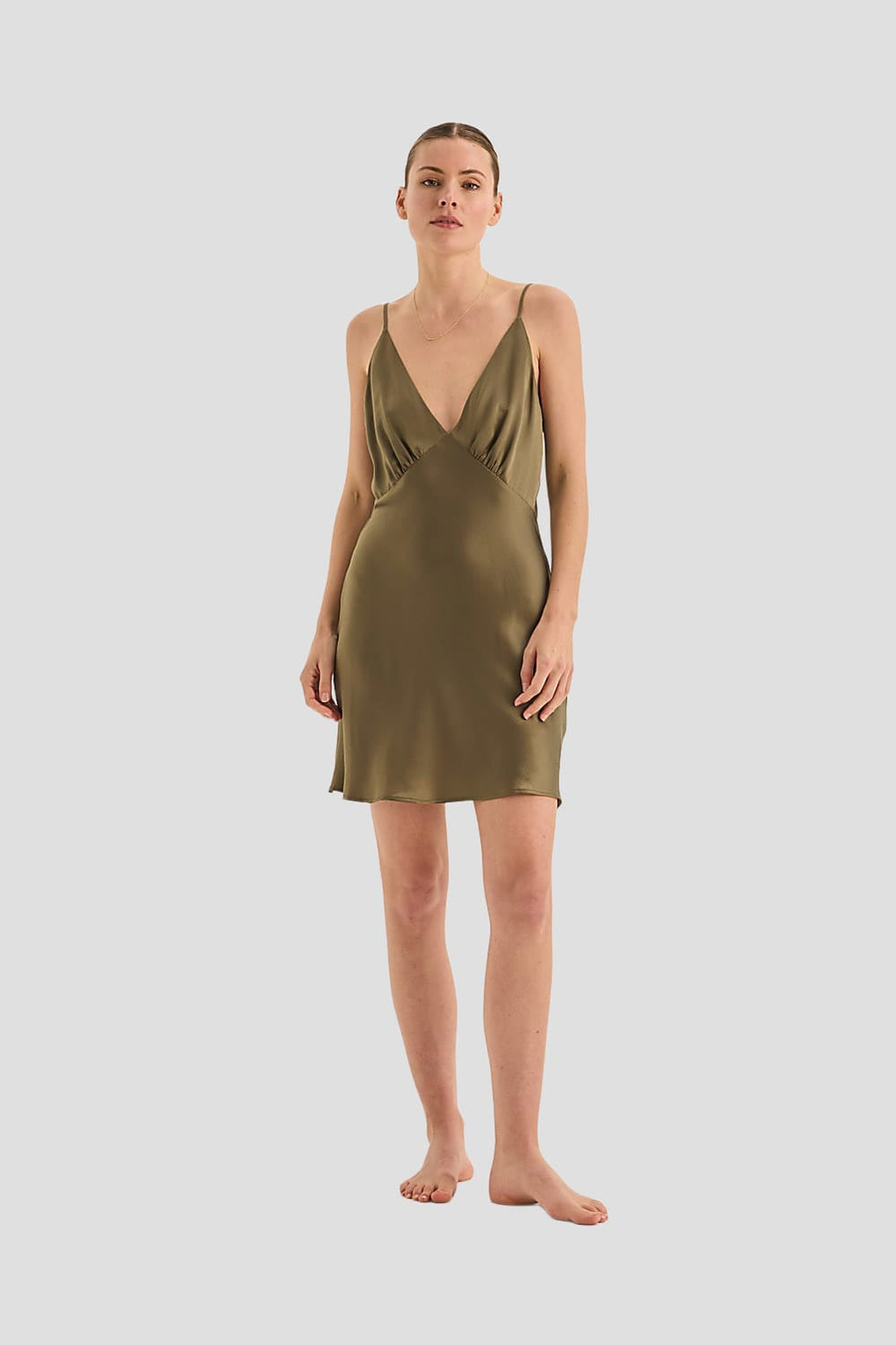 Seraphina Pure Silk Short Chemise - Olive - image 1