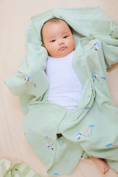 Light And Breathable Muslin Swaddle Wrap - Gulls Gone Fishing - Sage - image 2