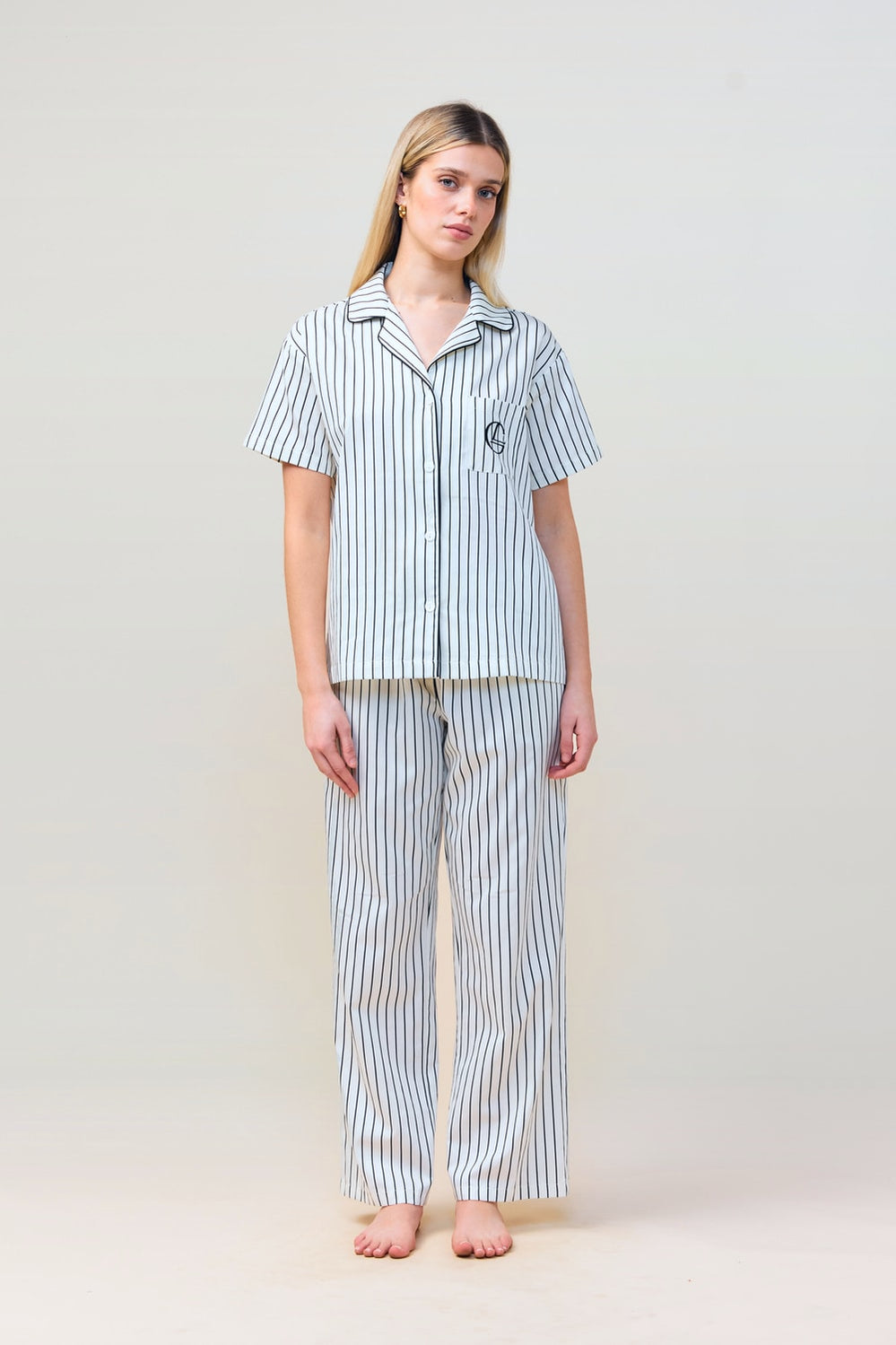 Lisa Stripe Long Pant Pj Set - Ecru - image 1