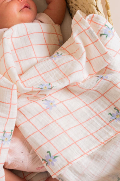 Light And Breathable Muslin Swaddle Wrap - Dancing Daisies - Blue - image 2