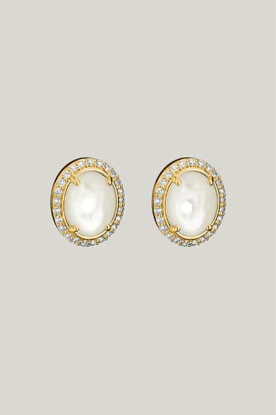 Ear Studs Mother-of-pearl With Zirconia In Gold - Gold - image 1