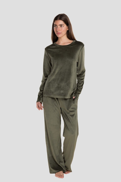 Thea Velour Long Lounge Set - Olive - image 1