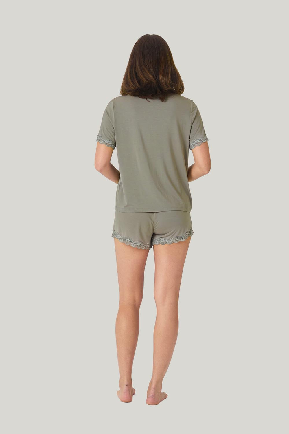 Joni Bamboo Short Set With Lace - Olive - image 3
