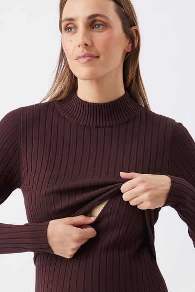 Nella Rib Nursing Knit Dress - Brown - image 2