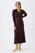Hollie Polo Knit Maternity Dress - Brown - image 1