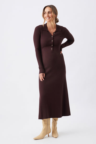 Hollie Polo Knit Maternity Dress - Brown - image 1