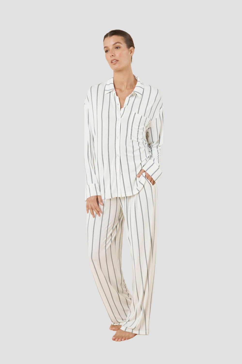 Harlow Bamboo Striped Pj Set - Ivory - image 2