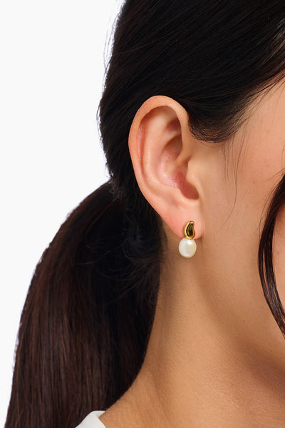 Freshwater Pearl Ear Studs In Gold - Gold - image 2