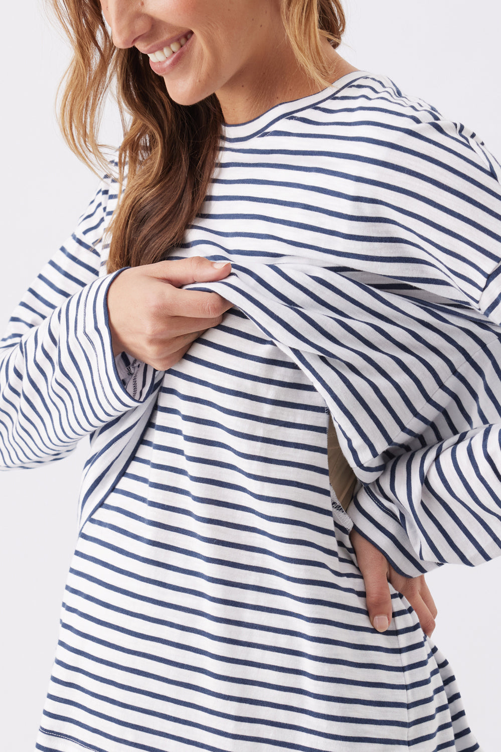Claudette Long Sleeve Nursing Top - Navy/White - image 2