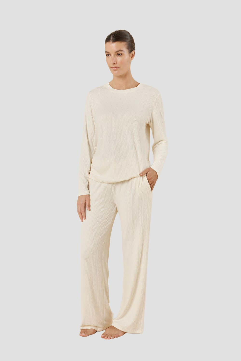 Ellie Lightweight Velour Cable Knit Set - Ivory - image 2