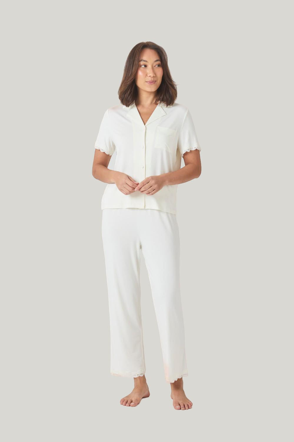 Dianne Bamboo Long Pj Set With Lace - Ecru - image 4