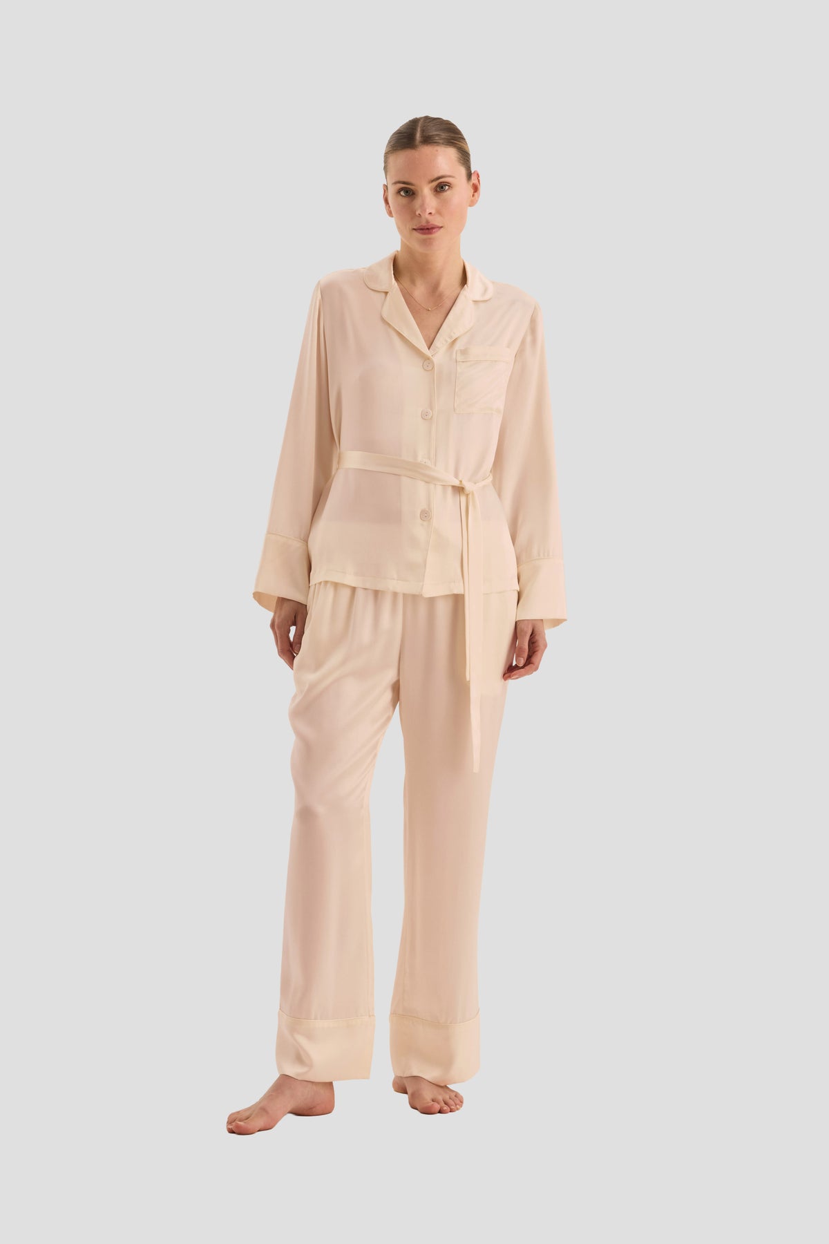 Emerald Pure Silk Long Sleeve Wide Leg Pyjama Set - Pink - image 1
