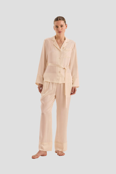 Emerald Pure Silk Long Sleeve Wide Leg Pyjama Set - Pink - image 1