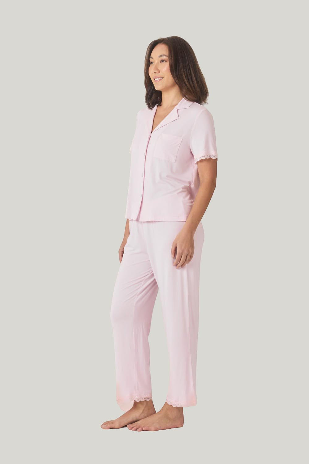 Dianne Bamboo Long Pj Set With Lace - Pink - image 2