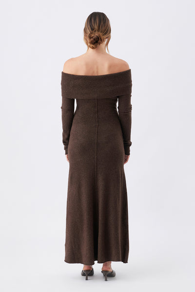 Tyla Off Shoulder Knit Maternity Dress - Brown - image 3