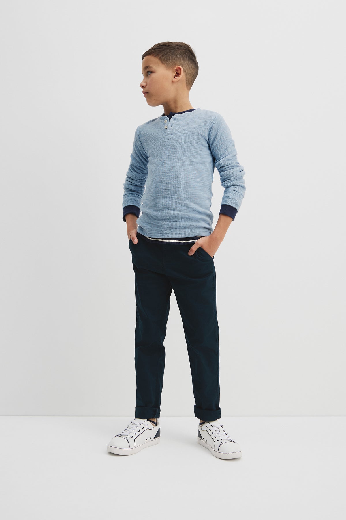 Cotton Blend Slub Texture Henley