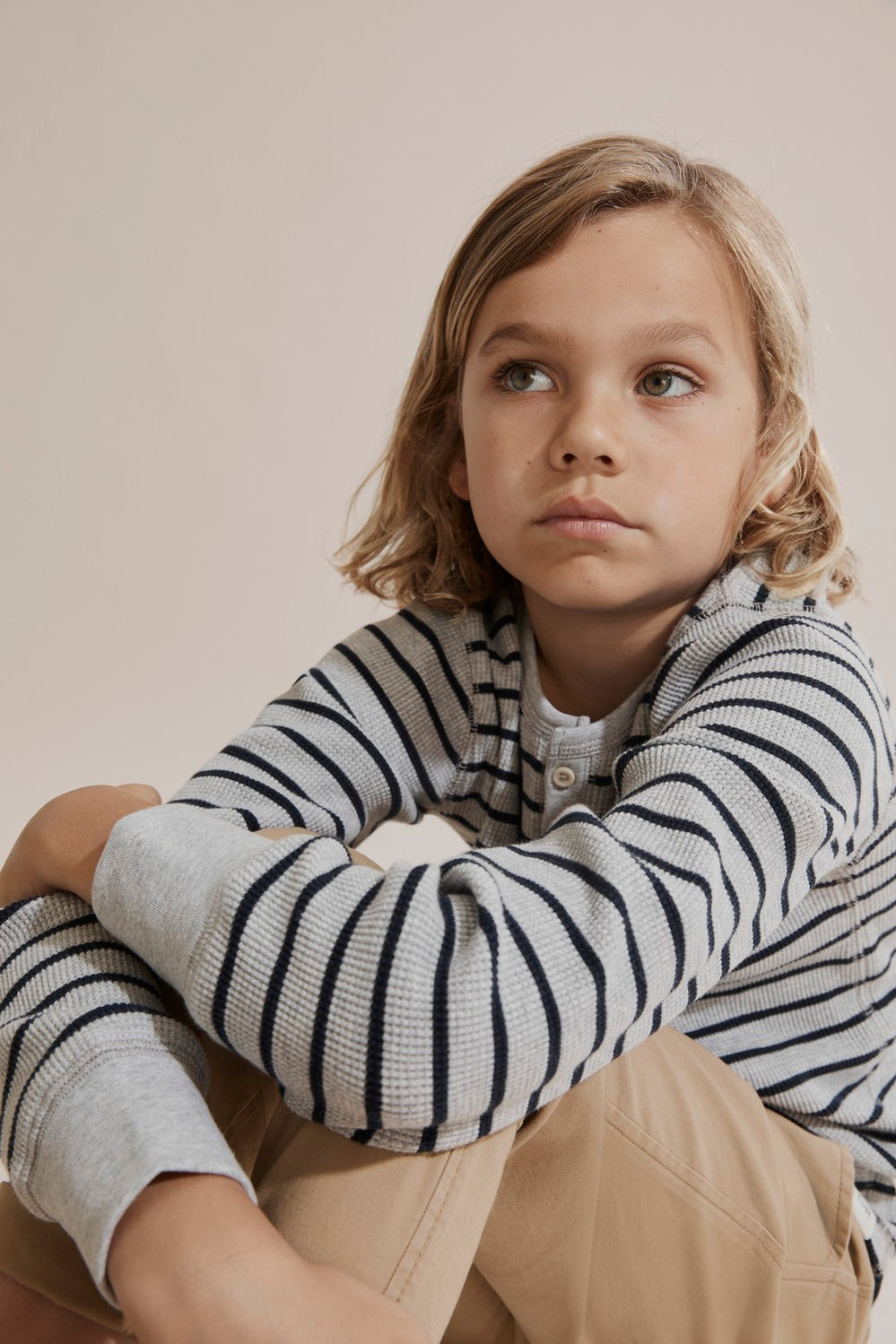 Cotton Stripe Waffle Henley