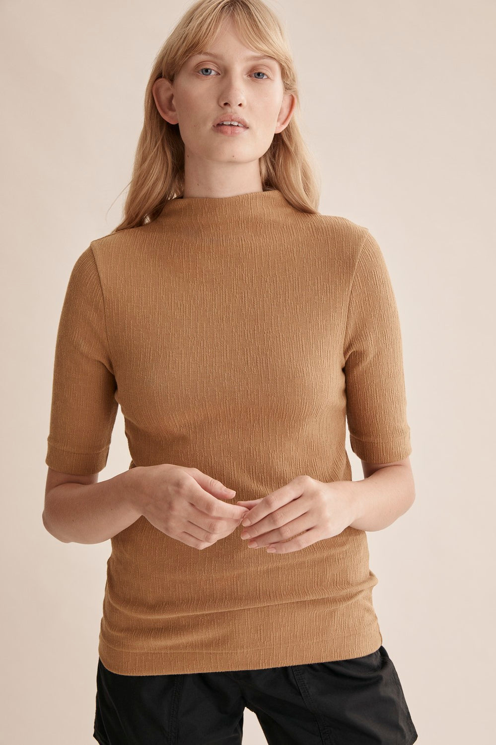 Textured High Neck T-Shirt