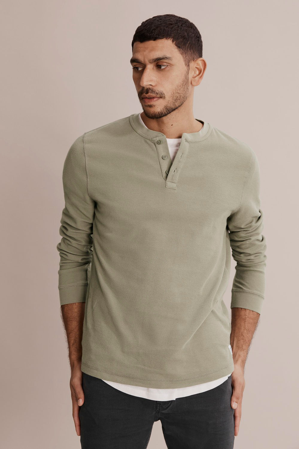 Long Sleeve Waffle Henley