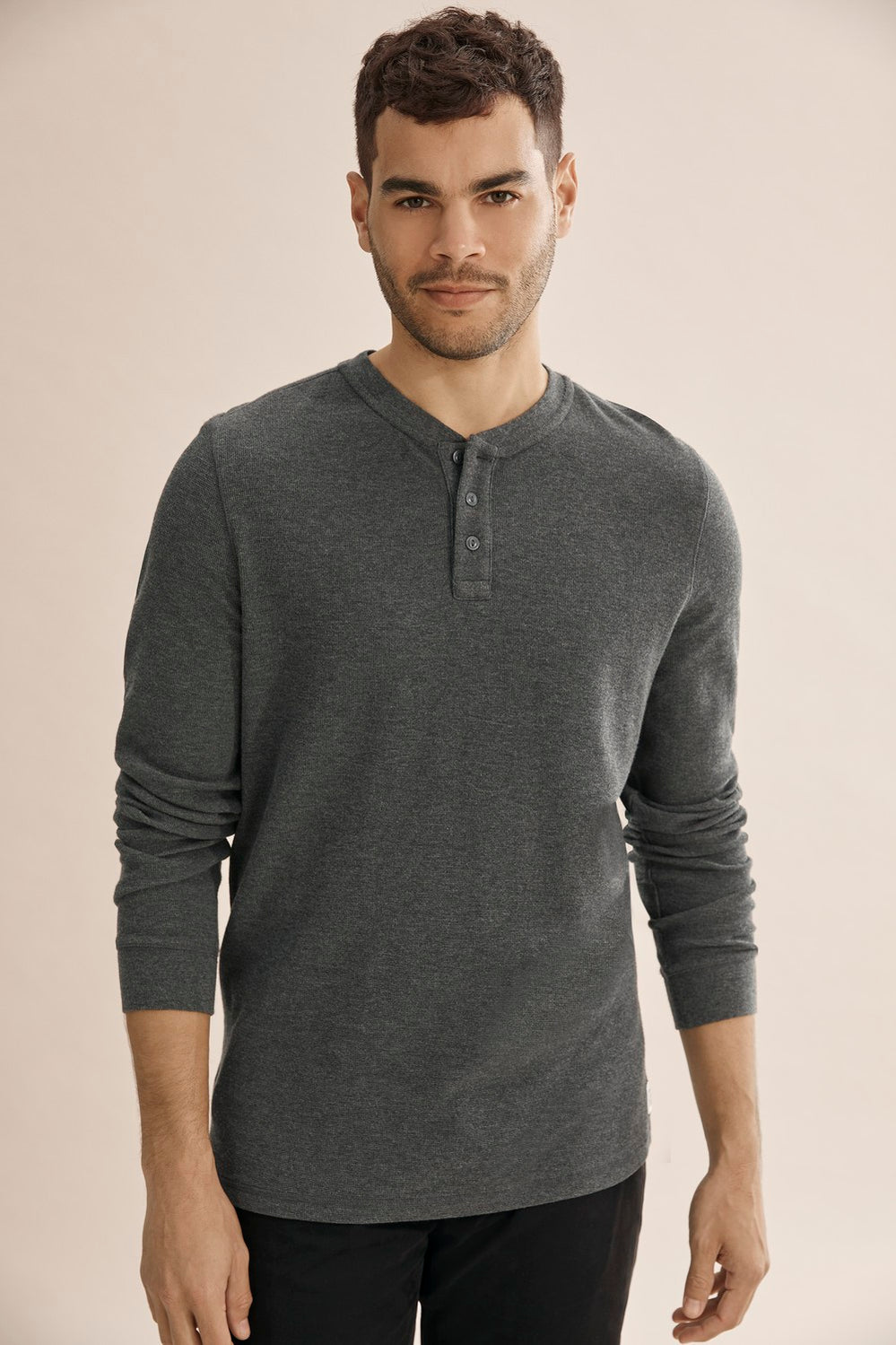 Long Sleeve Waffle Henley