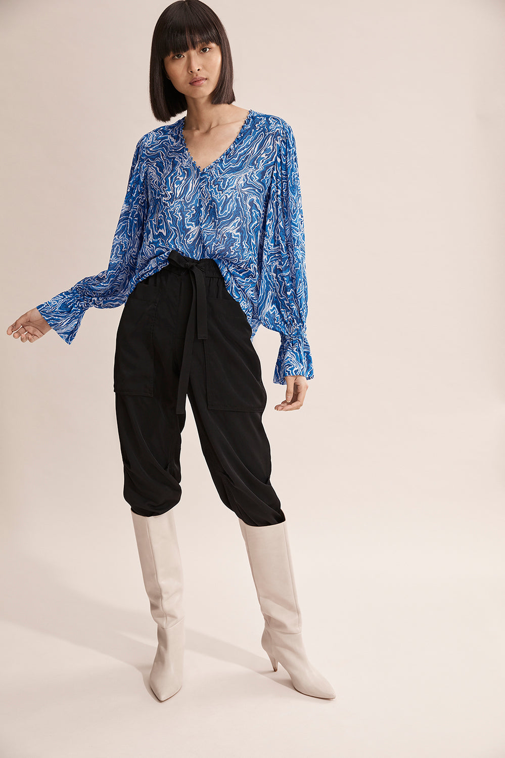 Print V-Neck Blouse
