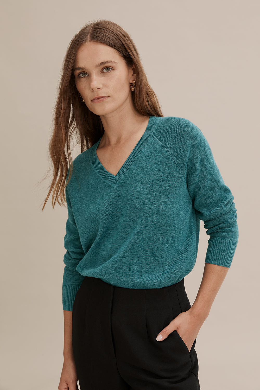 Cotton Linen V-Neck Knit