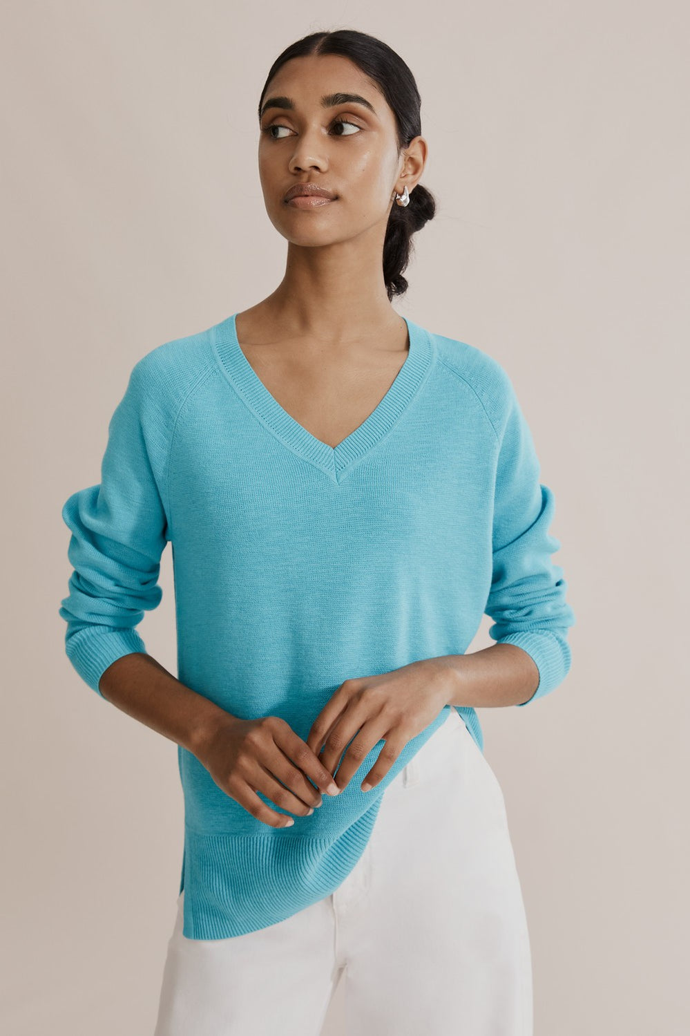 Cotton Linen V-Neck Knit