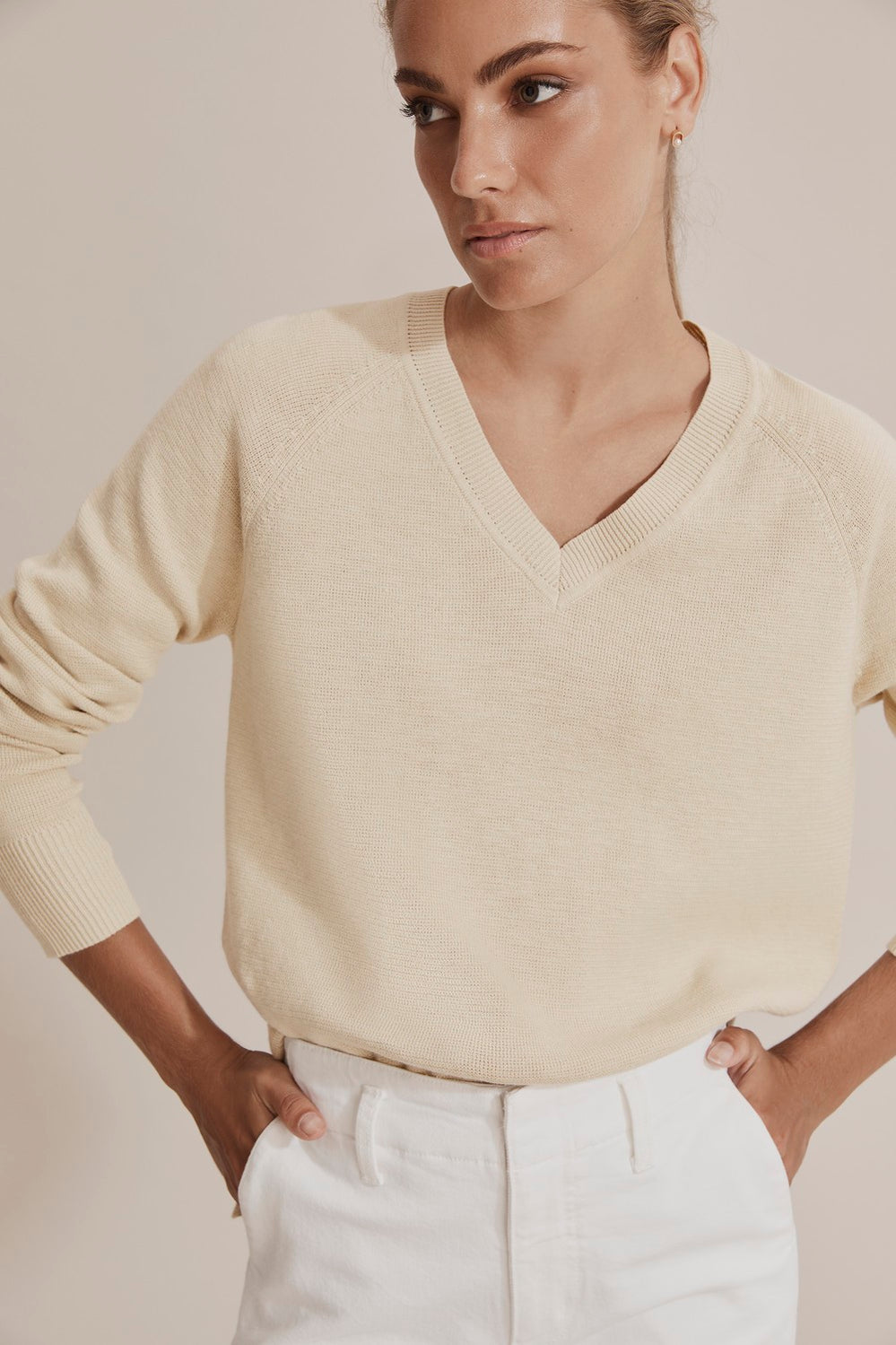 Cotton Linen V-Neck Knit