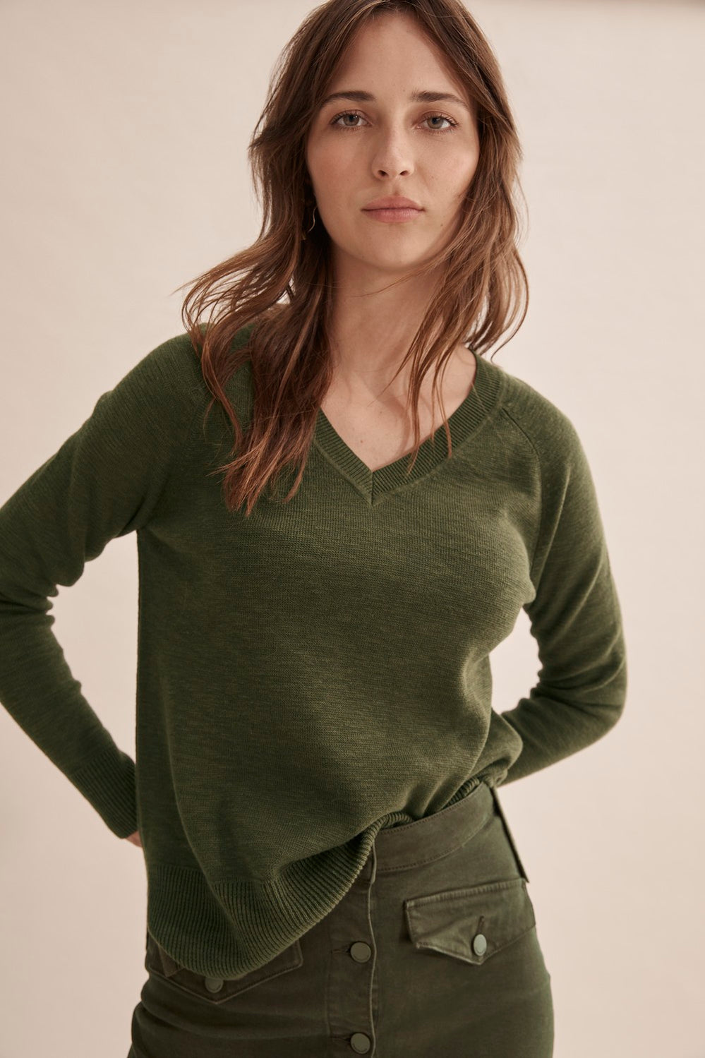 Cotton Linen V-Neck Knit