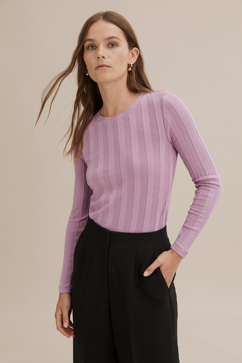 Self Stripe Long Sleeve Top