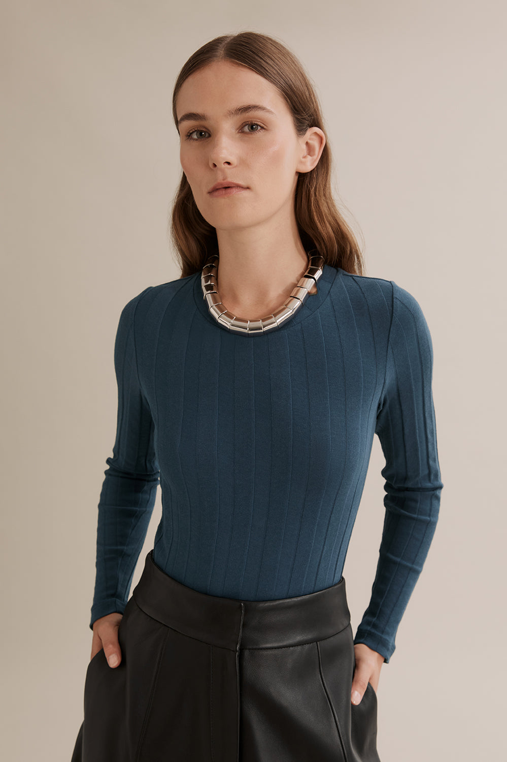 Self Stripe Long Sleeve Top
