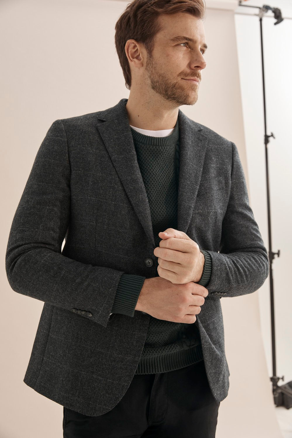Regular Textured Windowpane Blazer