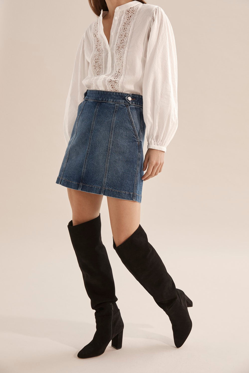 Cotton Denim Detail Mini Skirt