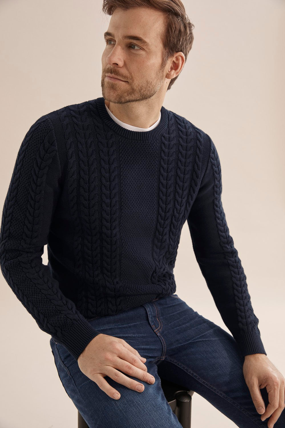 Cotton Cable Crew Knit