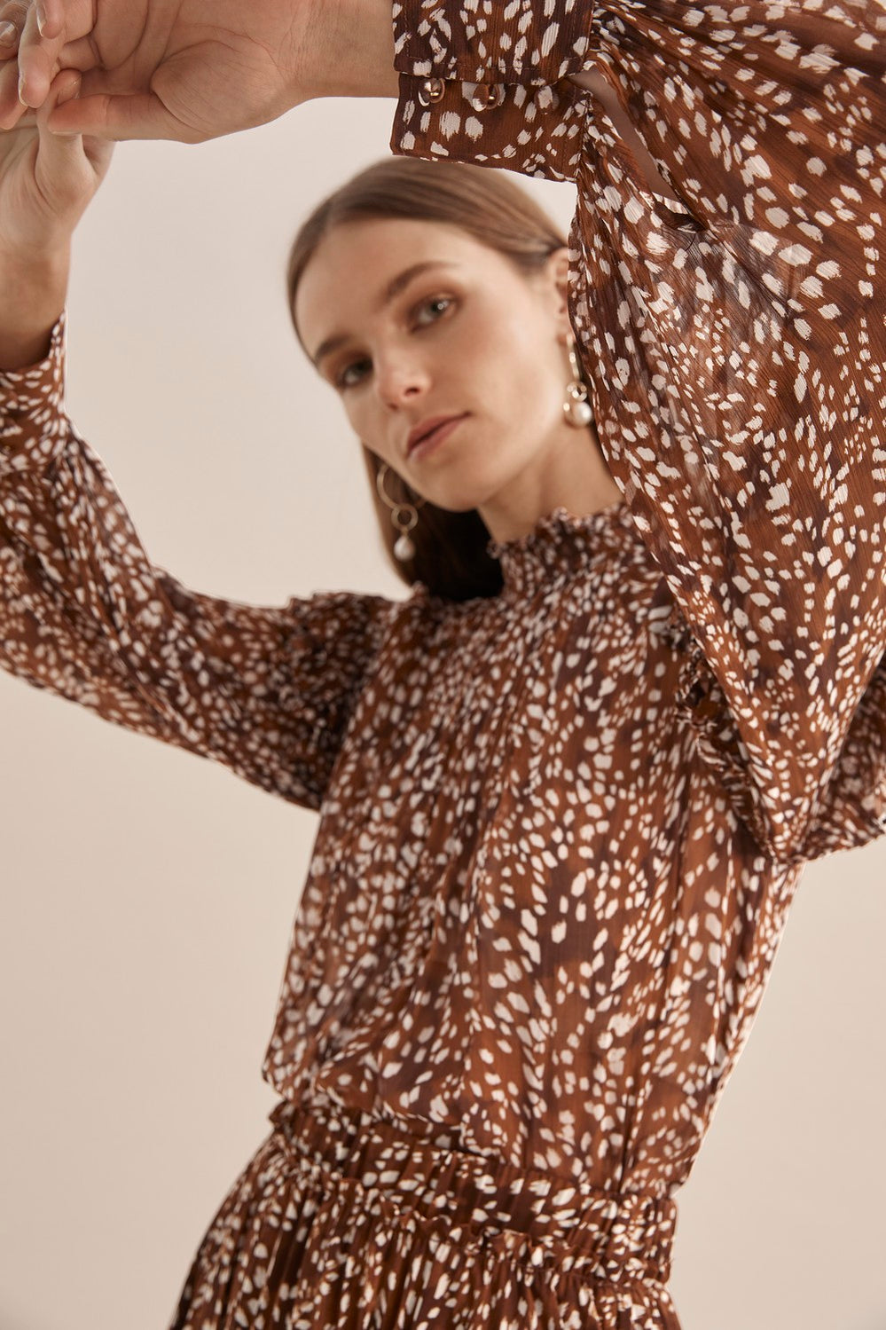 Print Frill Detail Blouse
