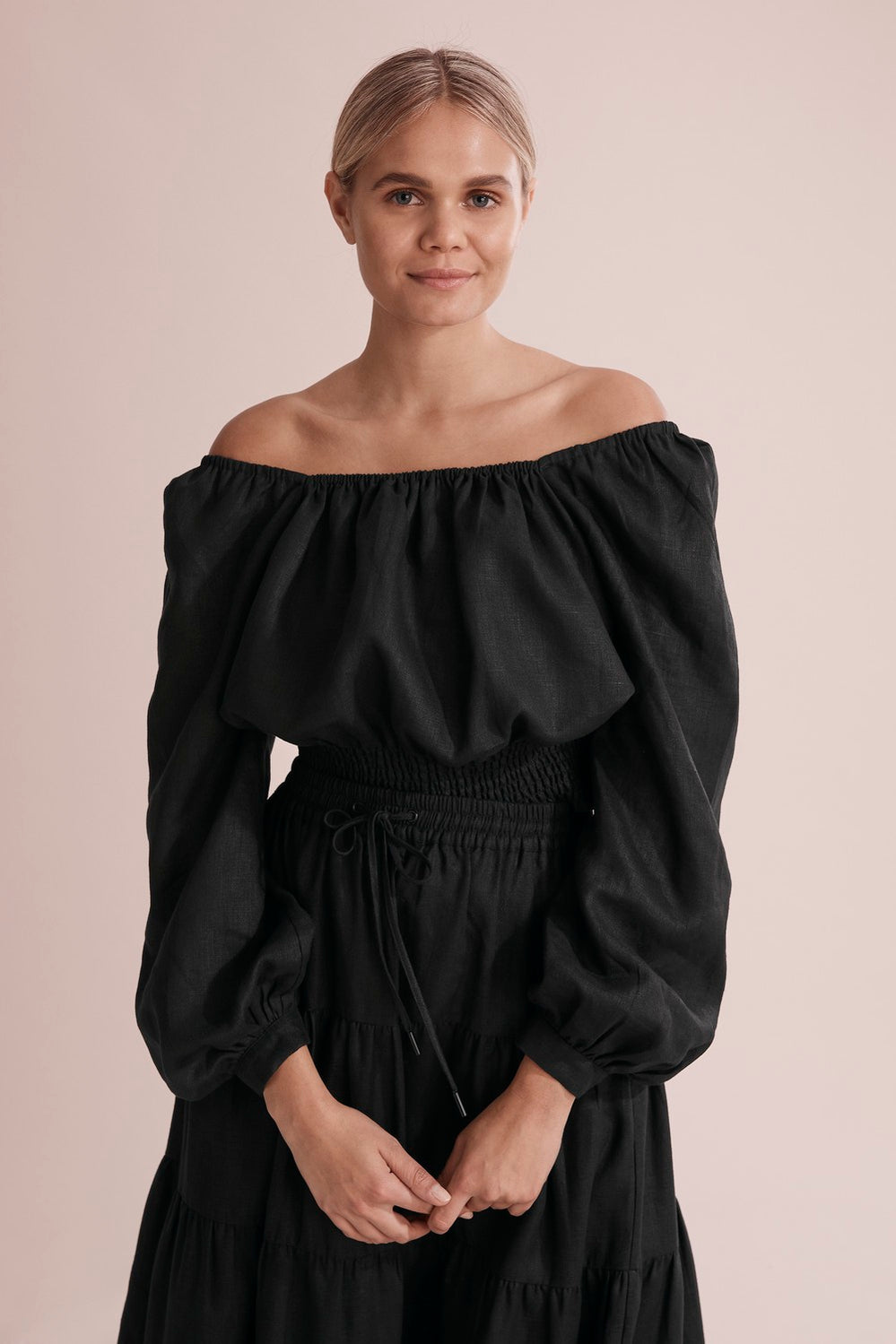 Linen Shirred Waist Top