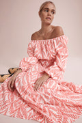 Linen Print Shirred Waist Top
