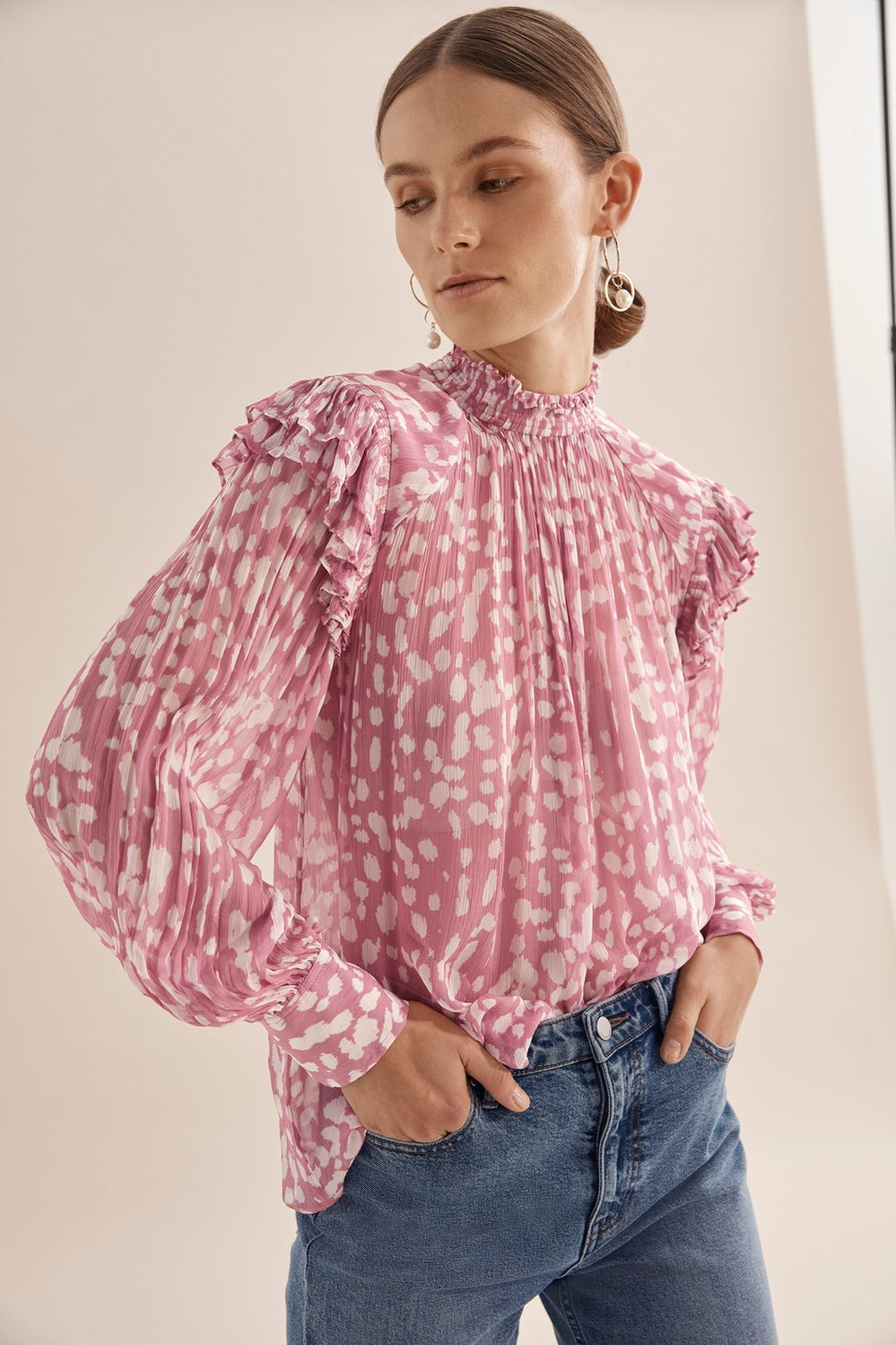 Print Frill Detail Blouse