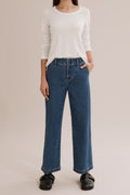 Cotton Blend High Rise Wide Leg Jean