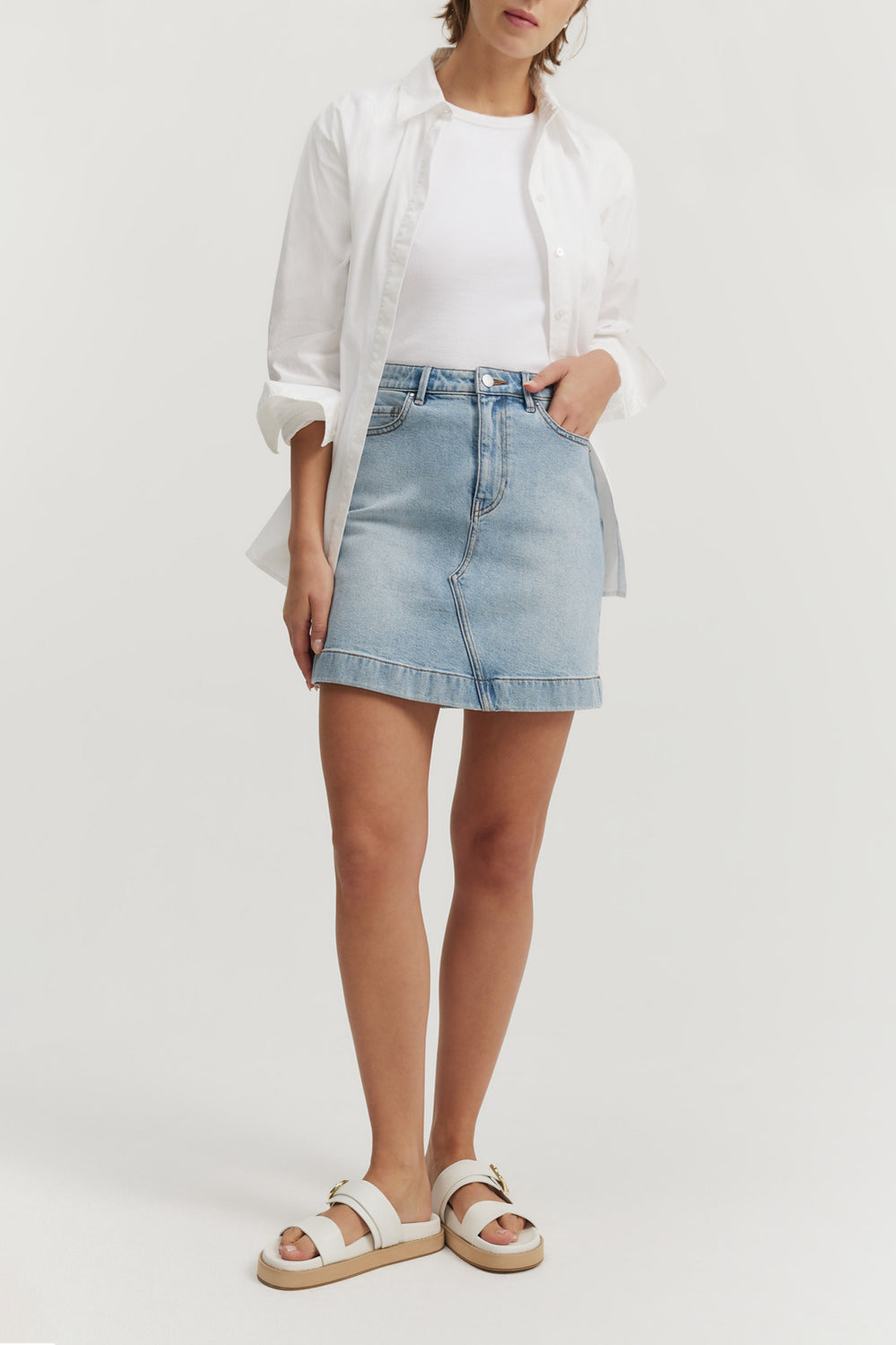 Cotton Blend Denim Mini Skirt