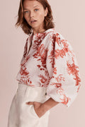 Print Button Front Blouse