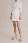 Cotton Blend White Denim Mini Skirt