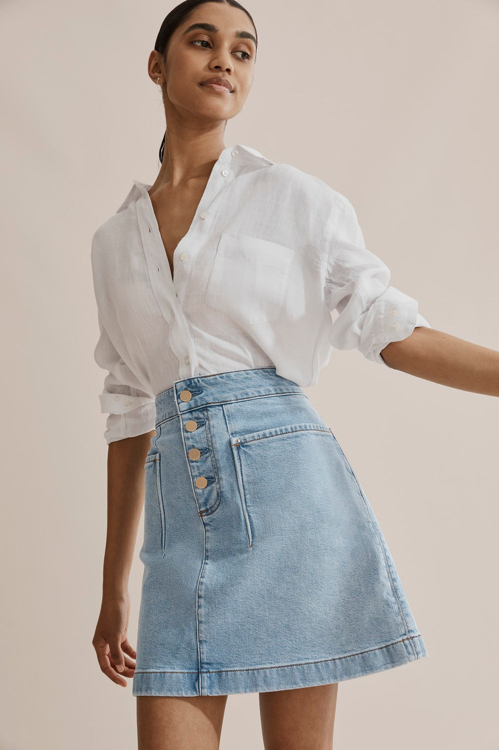 Cotton Button Fly Mini Skirt