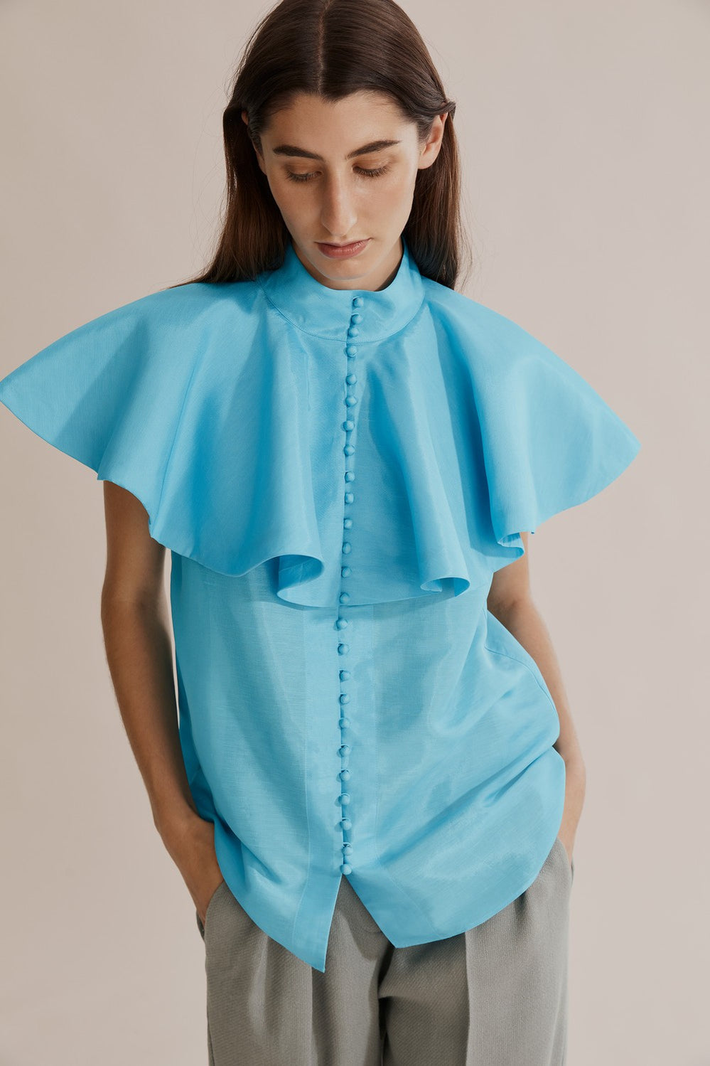 Bib Ruffle Sleeve Shirt