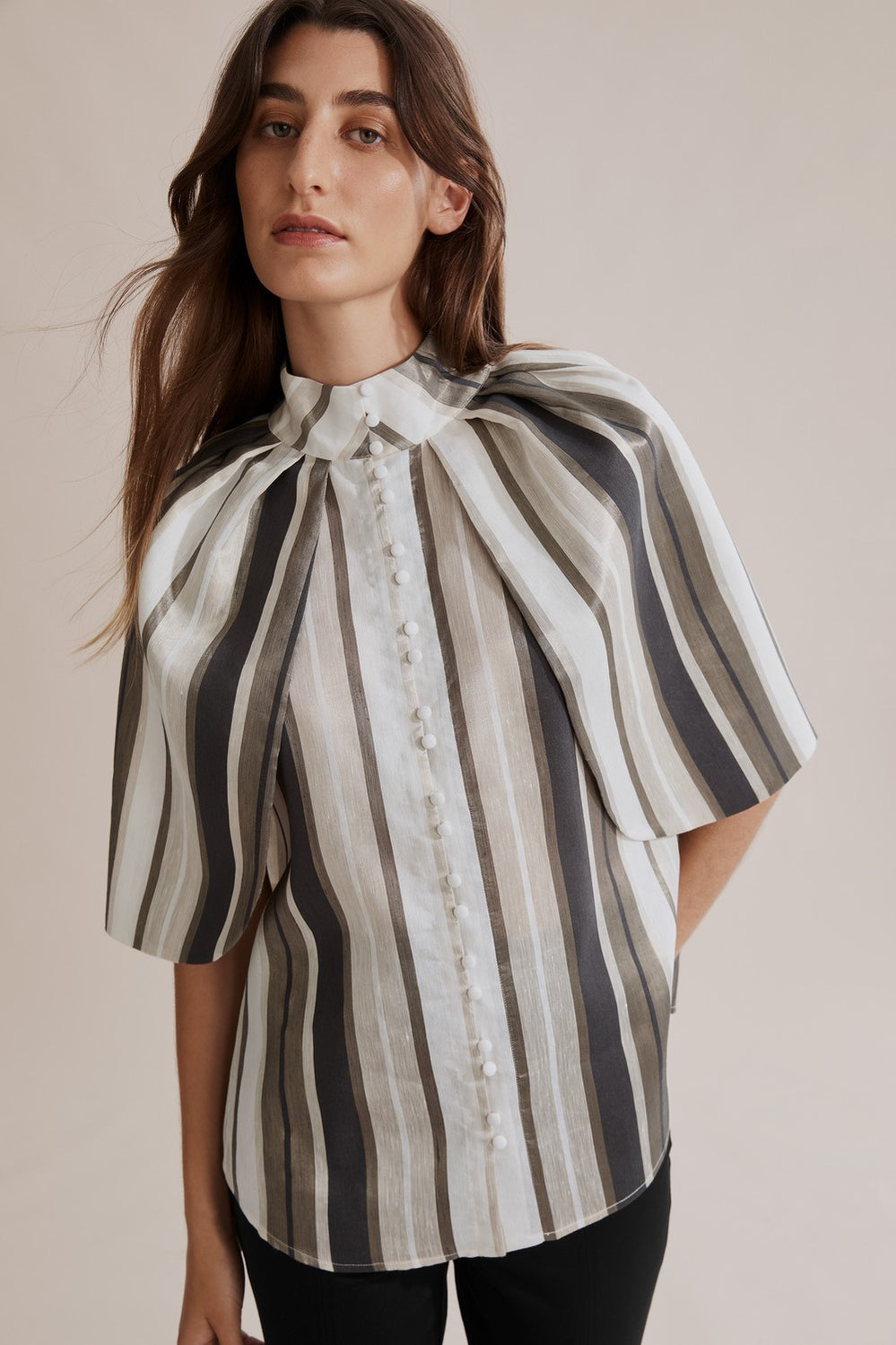 Stripe Detail Cape Blouse